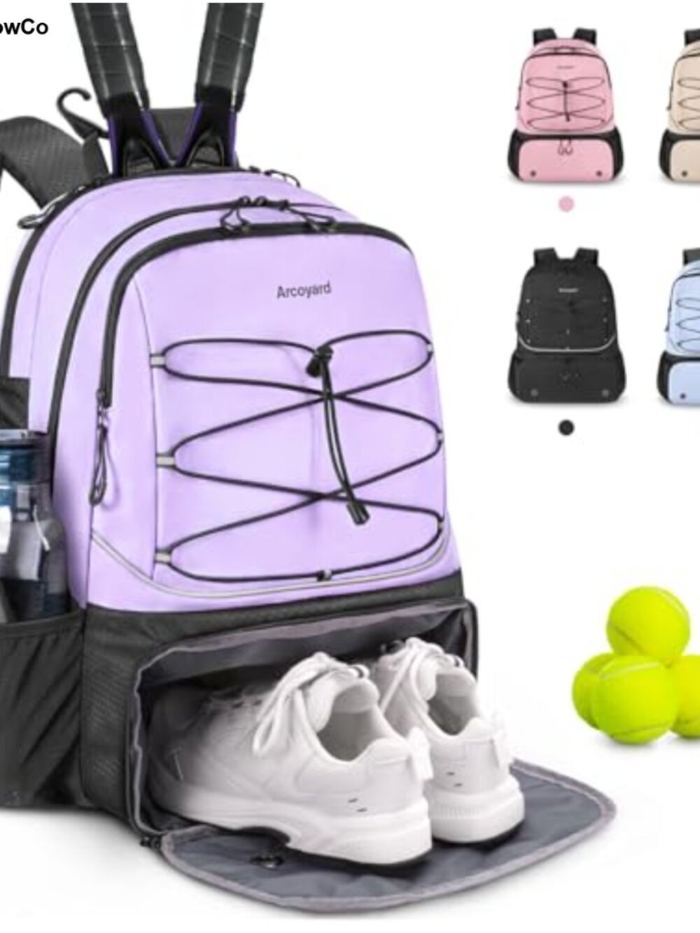Tennis Racket Backpack Holds 2 Rackets, 40L, Waterproof, Ventilated Shoe